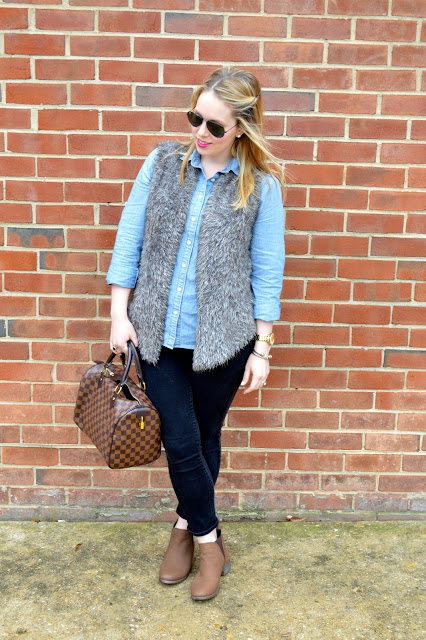 chambray-top-faux-fur-vest-fall-look