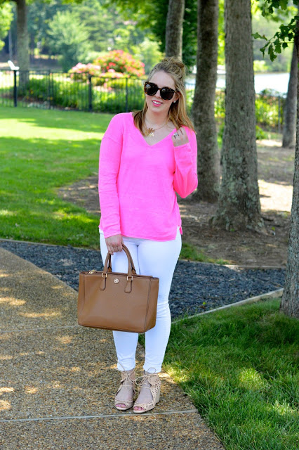 Pink Linen Sweater - A Blonde's Moment