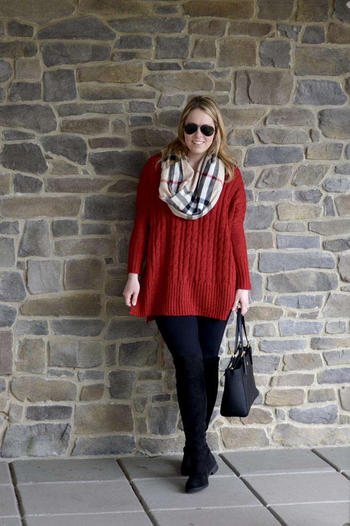 Long red sweater hotsell to wear with leggings