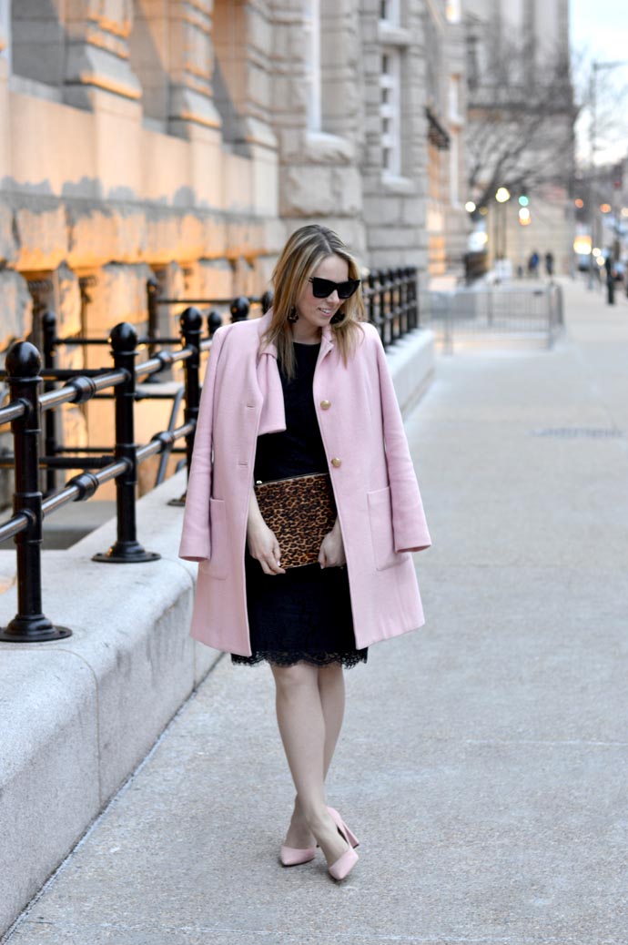 blush pink and black dress