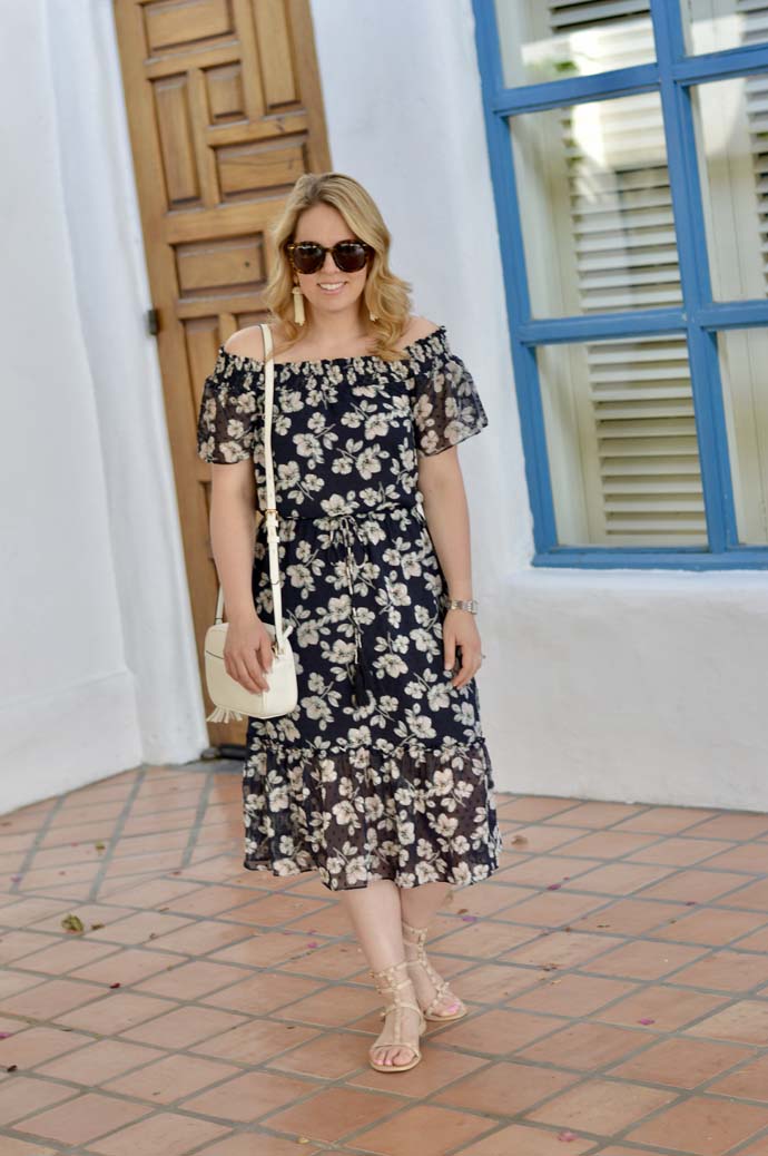 Off the Shoulder Navy Dress - A Blonde's Moment