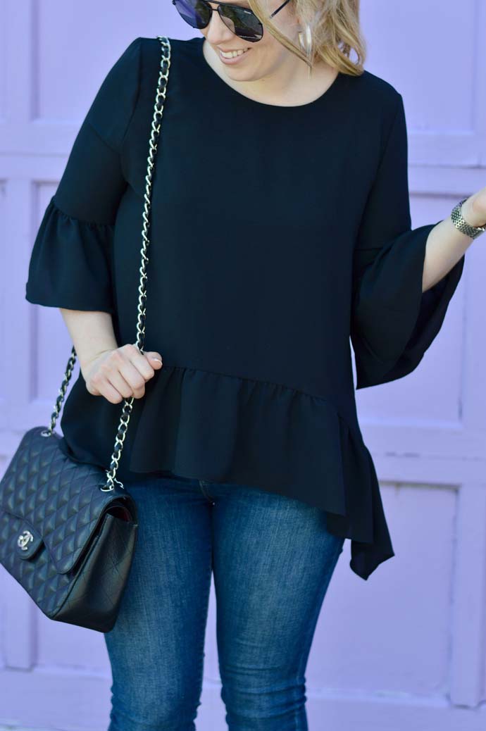 black peplum top