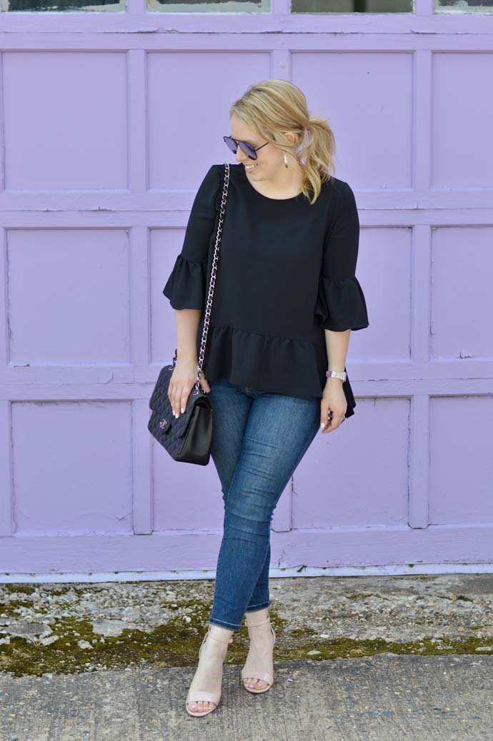 black ruffle peplum top