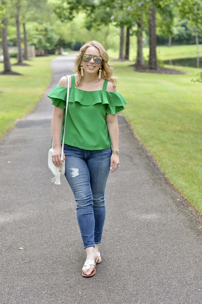 Green Cold Shoulder Top