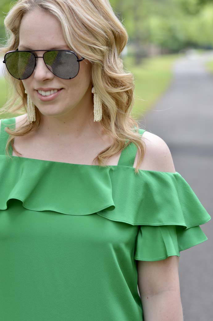 green cold shoulder top