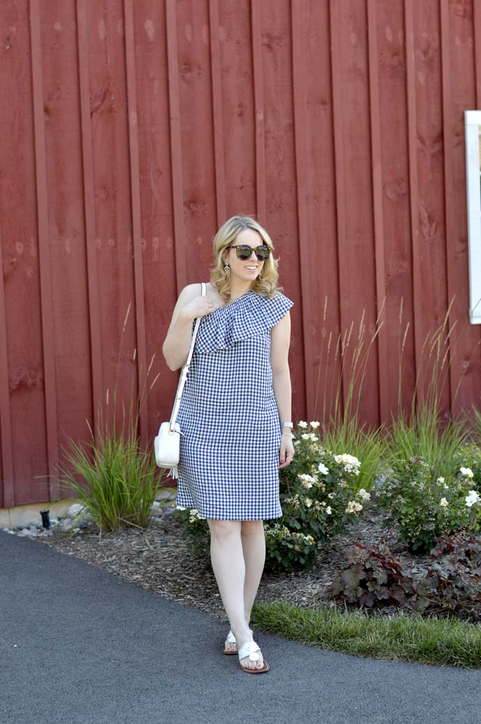 One Shoulder Gingham Dress: Summer BBQ Outfit - A Blonde's Moment