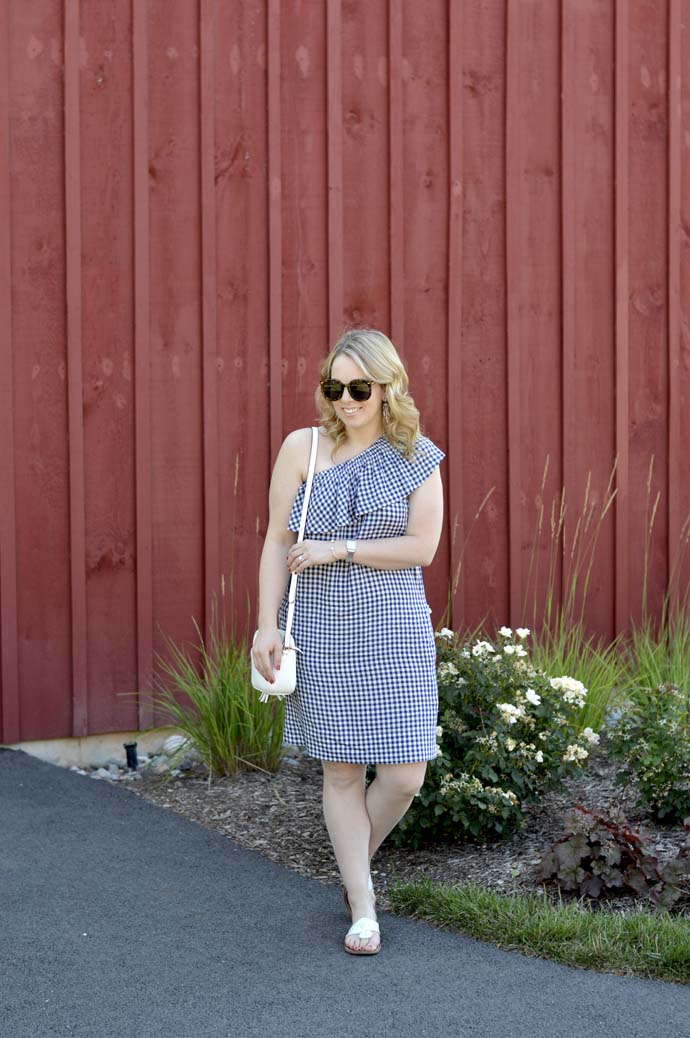 gingham one shoulder dress