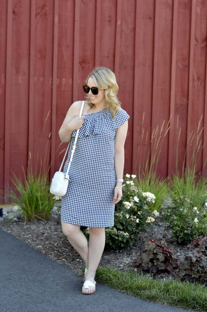 One Shoulder Gingham Dress: Summer BBQ Outfit - A Blonde's Moment