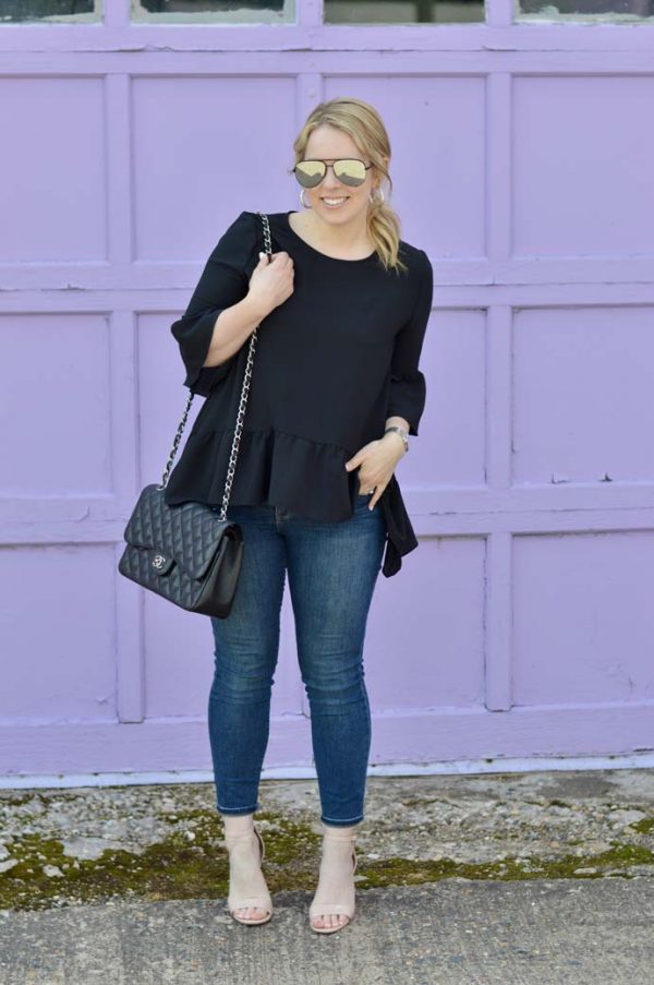 Black Peplum Top and Skinny Jeans - A Blonde's Moment