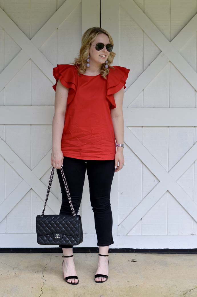 red ruffle top outfit