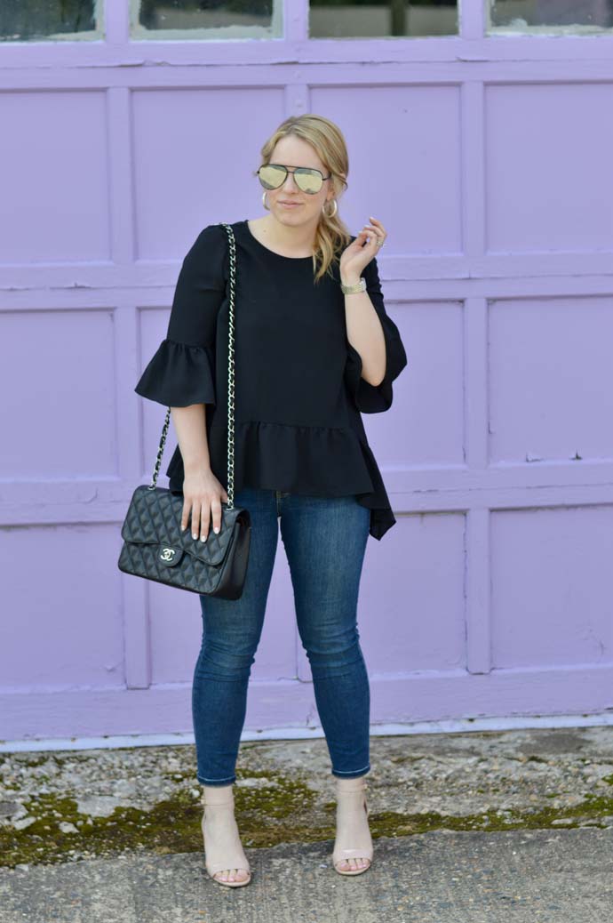Black Peplum Top and Jeans - A Blonde's