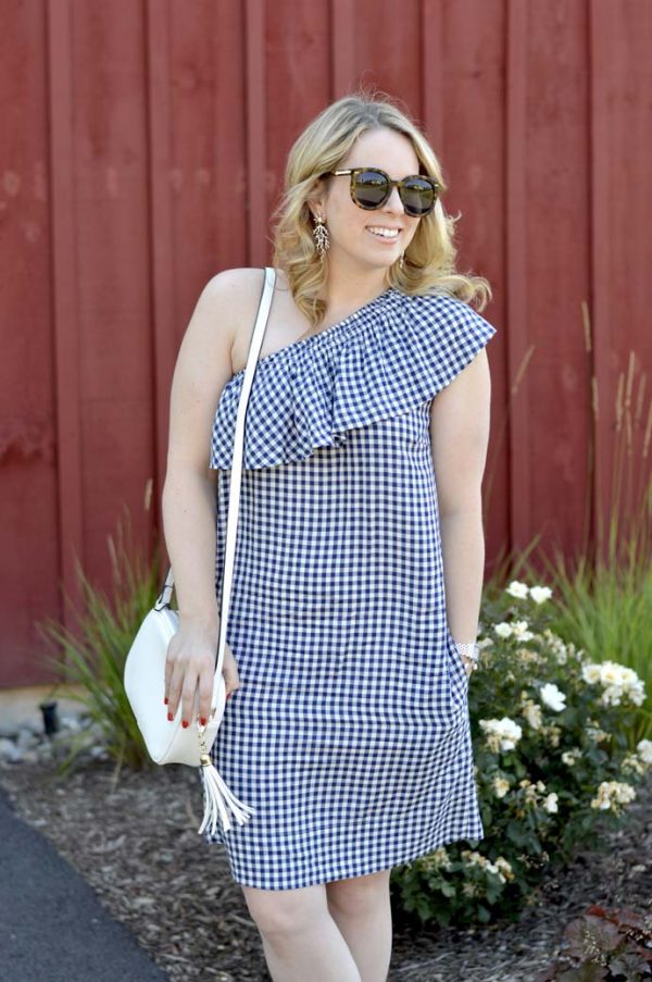 One Shoulder Gingham Dress: Summer BBQ Outfit - A Blonde's Moment