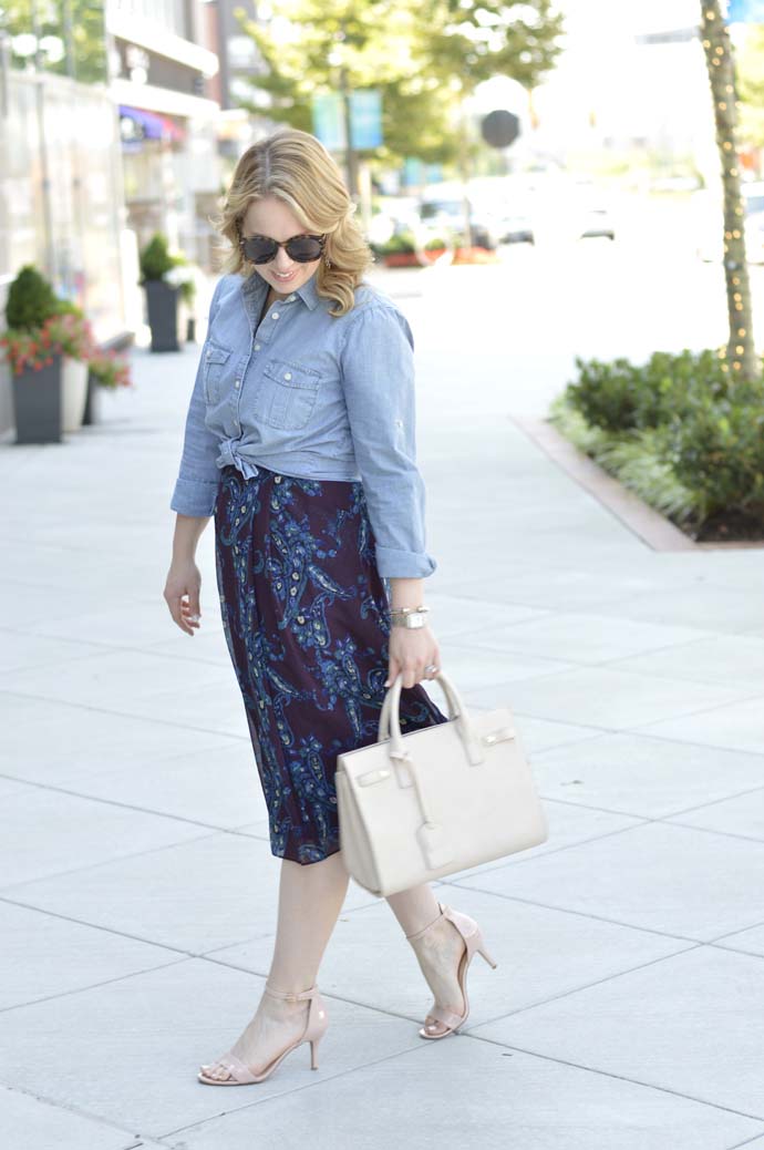 chambray top over dress outfit