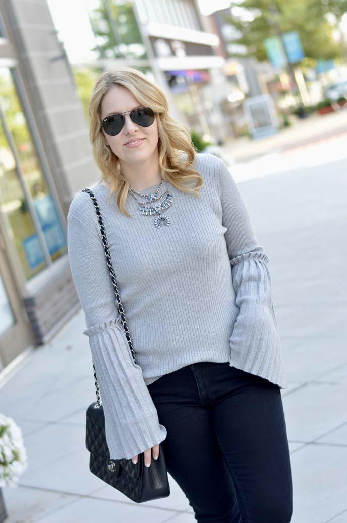 Grey Bell Sleeve Sweater - A Blonde's Moment