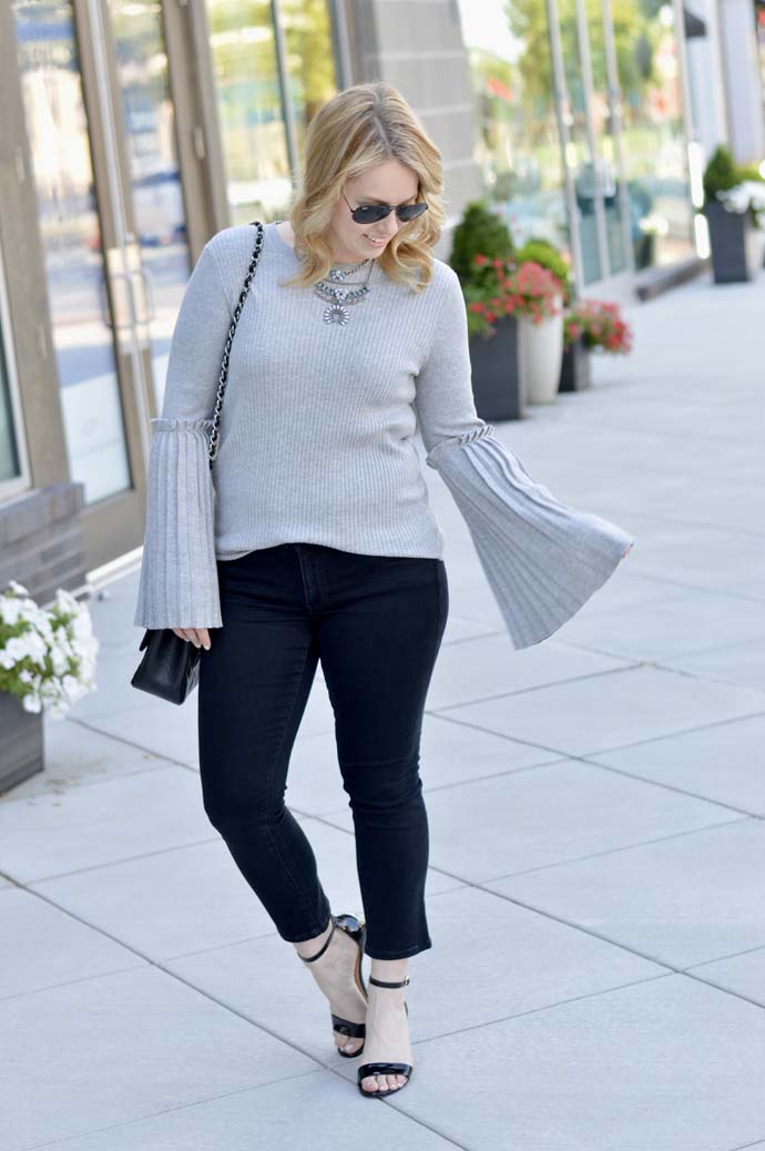 grey sweater black jeans outfit