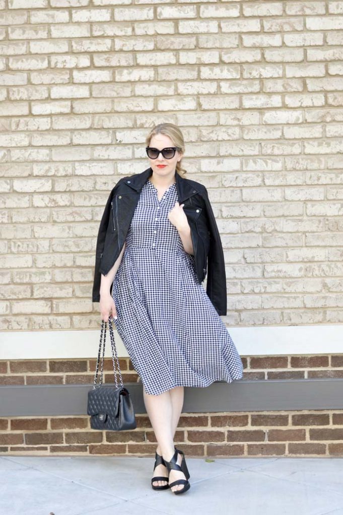 Gingham Dress and Leather Jacket - A Blonde's Moment