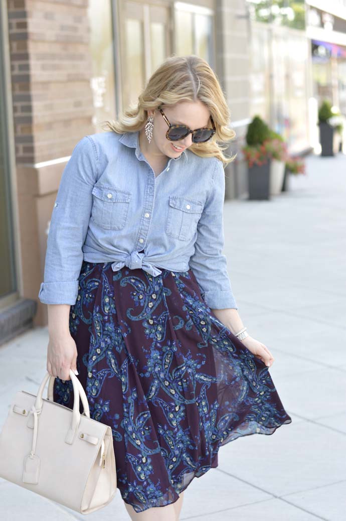 how to wear a chambray shirt over a dress