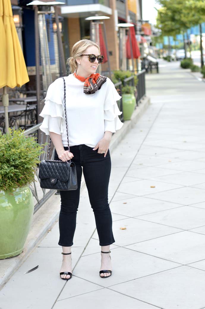 ruffle sleeve top and neck scarf