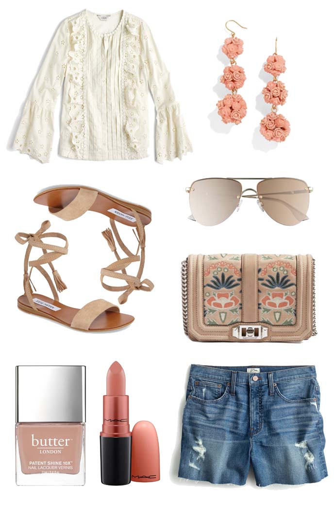 summer outfit idea with white eyelet top