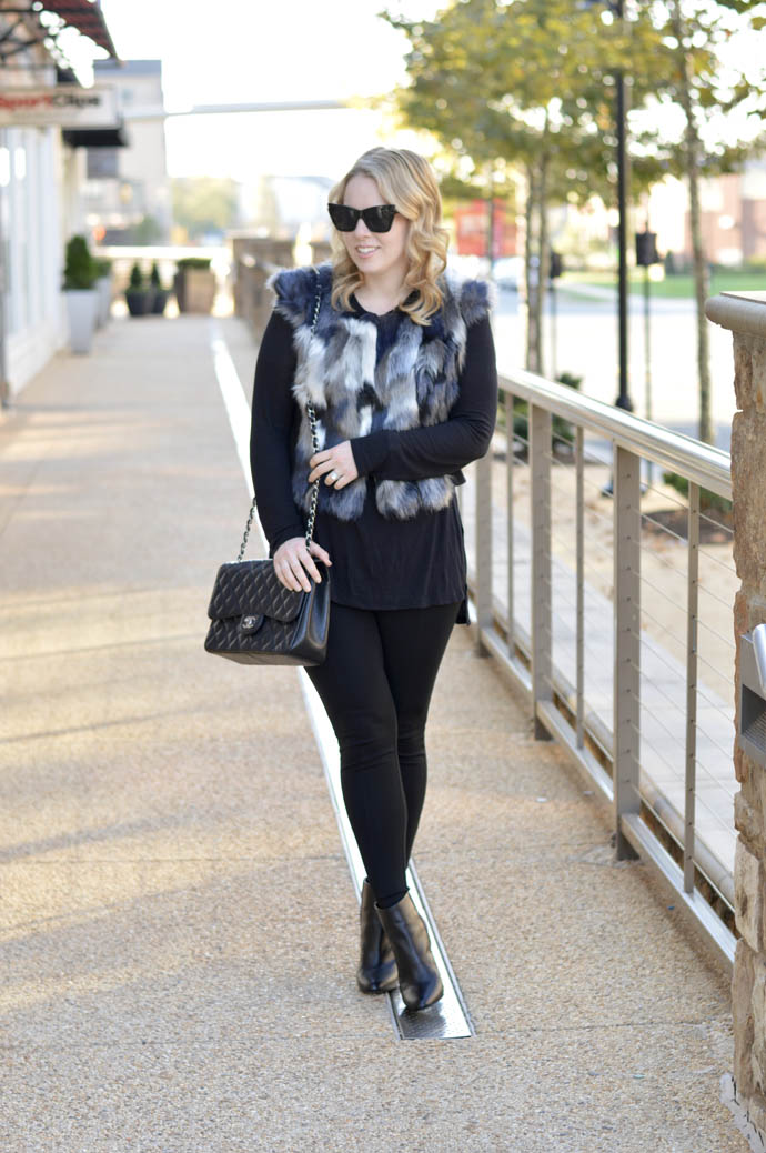 Faux fur shop vest outfit