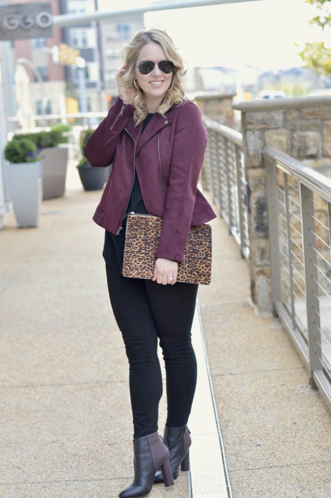 Burgundy Suede Moto Jacket - A Blonde's Moment