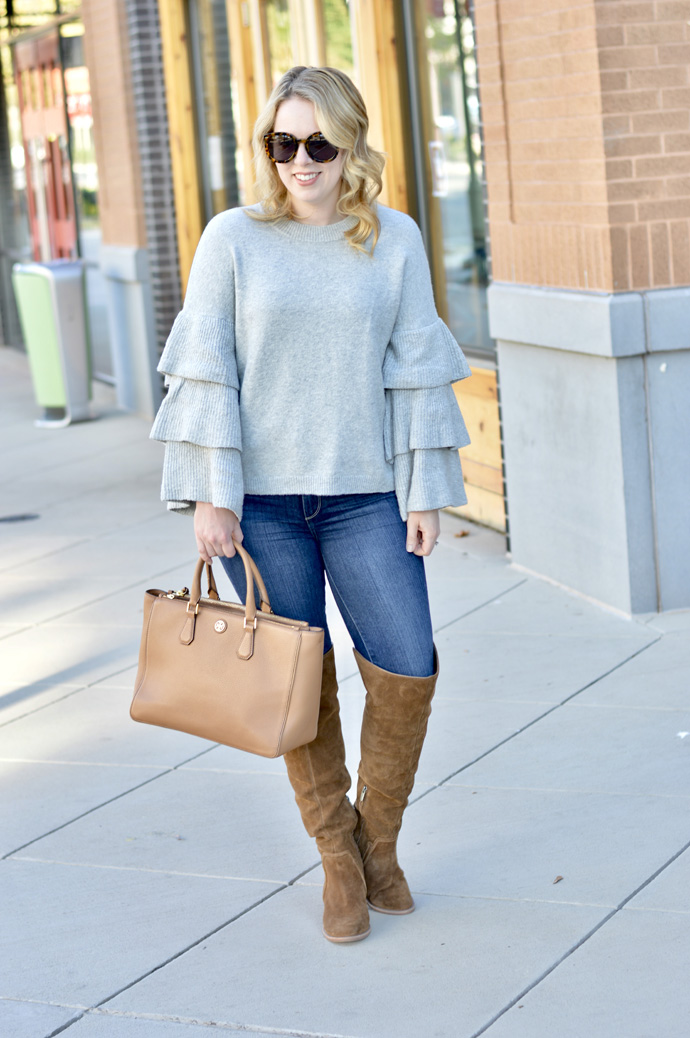 Grey Ruffle Sleeve Sweater - A Blonde's Moment