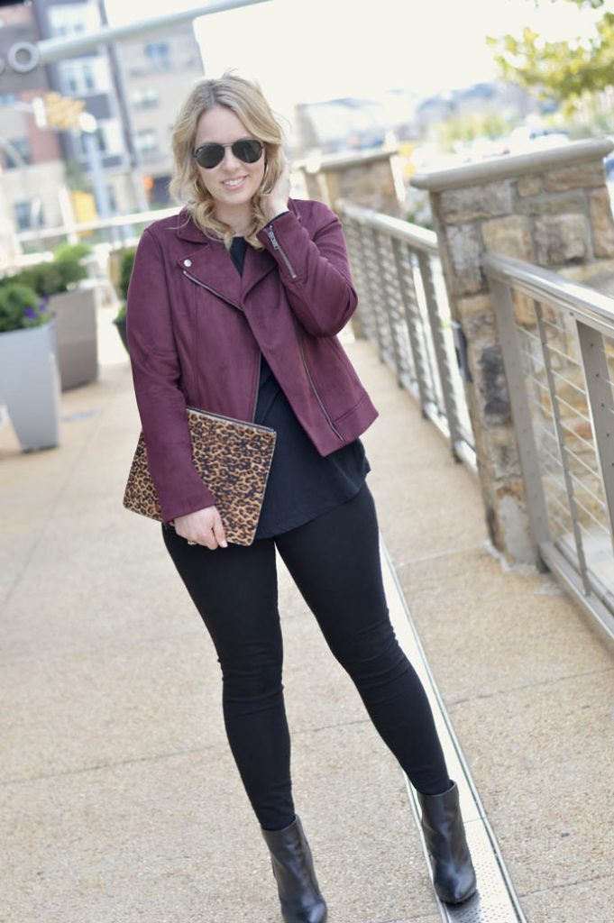 Burgundy Suede Moto Jacket - A Blonde's Moment