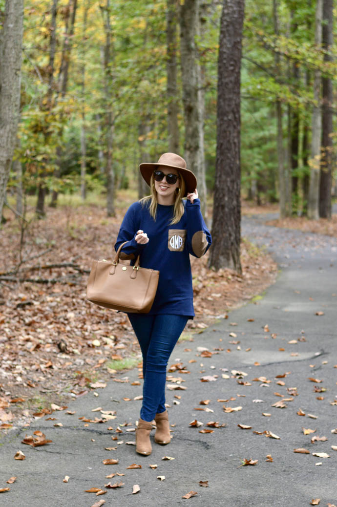 monogrammed sweater fall outfit