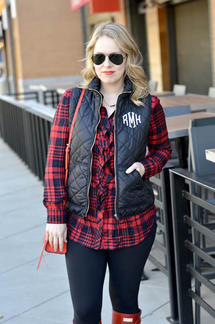 monogrammed vest for fall outfit