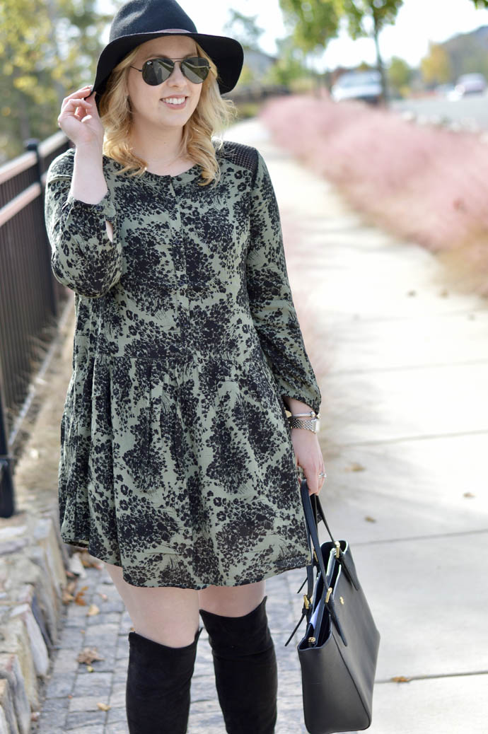 olive green and black fall dress