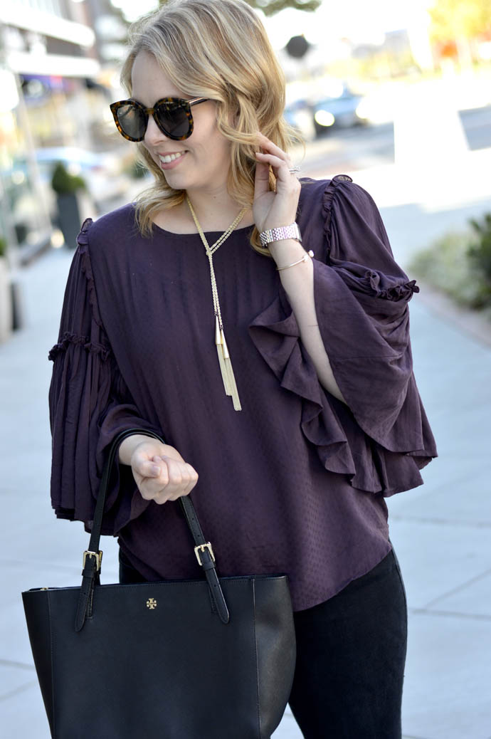 purple bell sleeve top