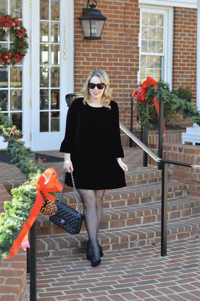 black velvet dress holiday outfit idea