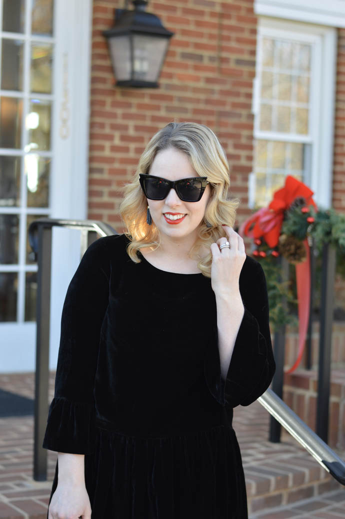 Holiday Outfit  Black Velvet Dress - A Blonde's Moment