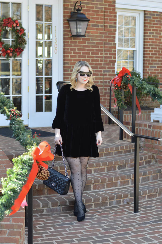 Holiday Outfit  Black Velvet Dress - A Blonde's Moment