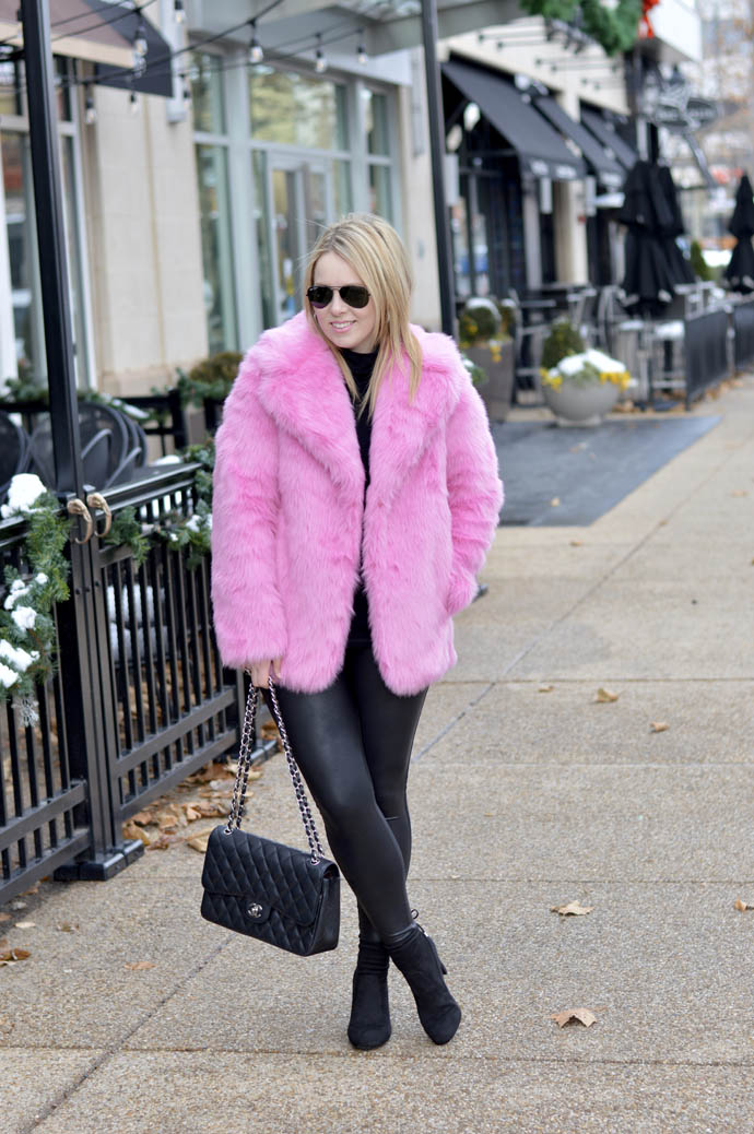 Bright pink fur clearance coat