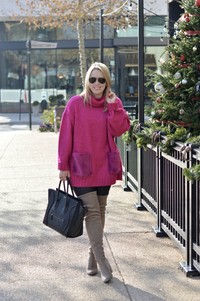 Pink Sweater with Faux Fur Pockets - A Blonde's Moment