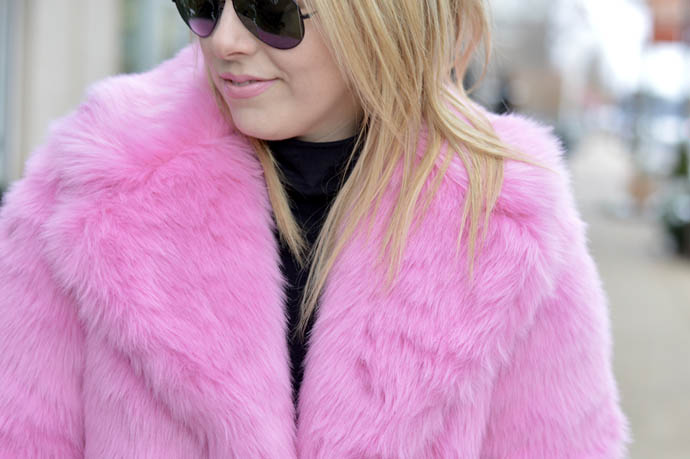 hot pink faux fur coat