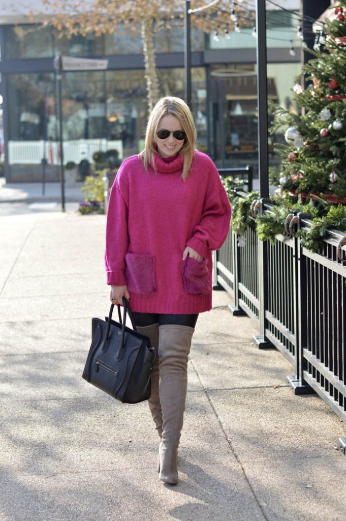 Pink Sweater with Faux Fur Pockets - A Blonde's Moment