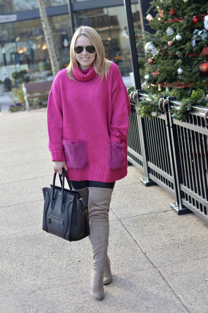 pink sweater faux fur