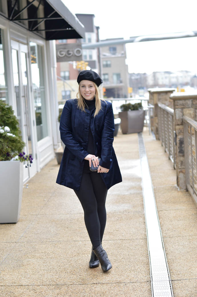 Navy shop coat outfit