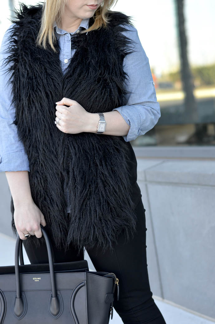 black faux fur vest