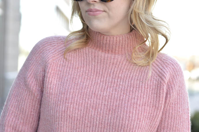 pink mock neck sweater