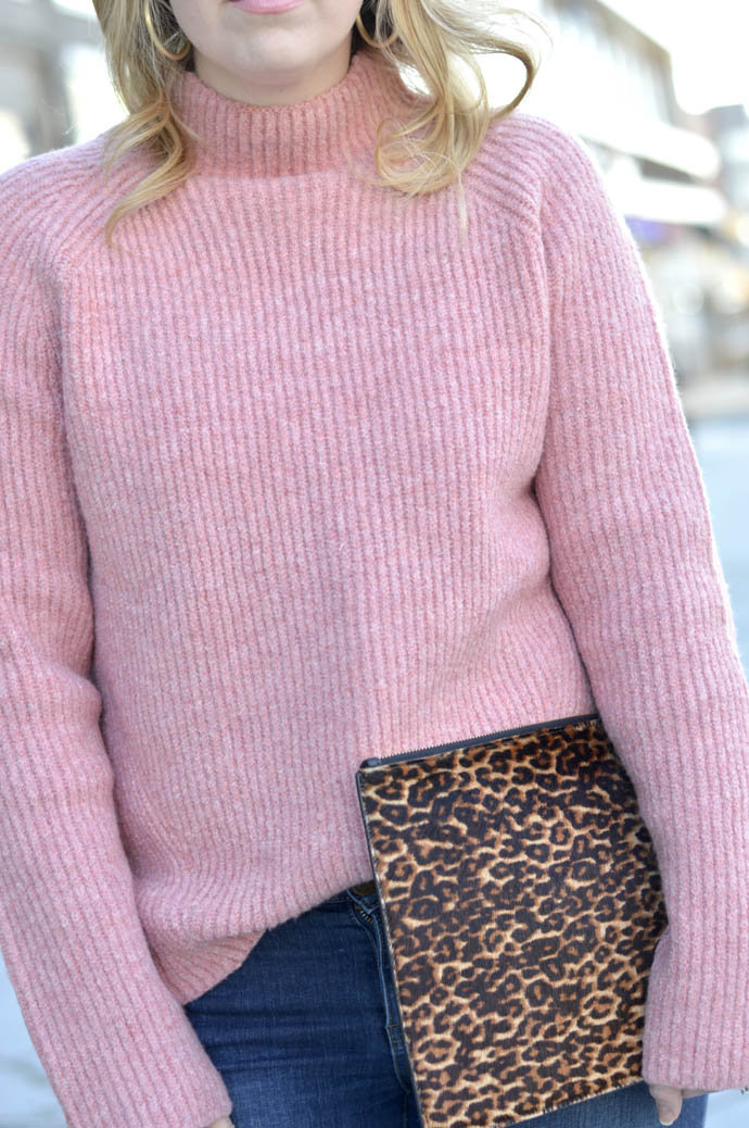 pink mockneck sweater