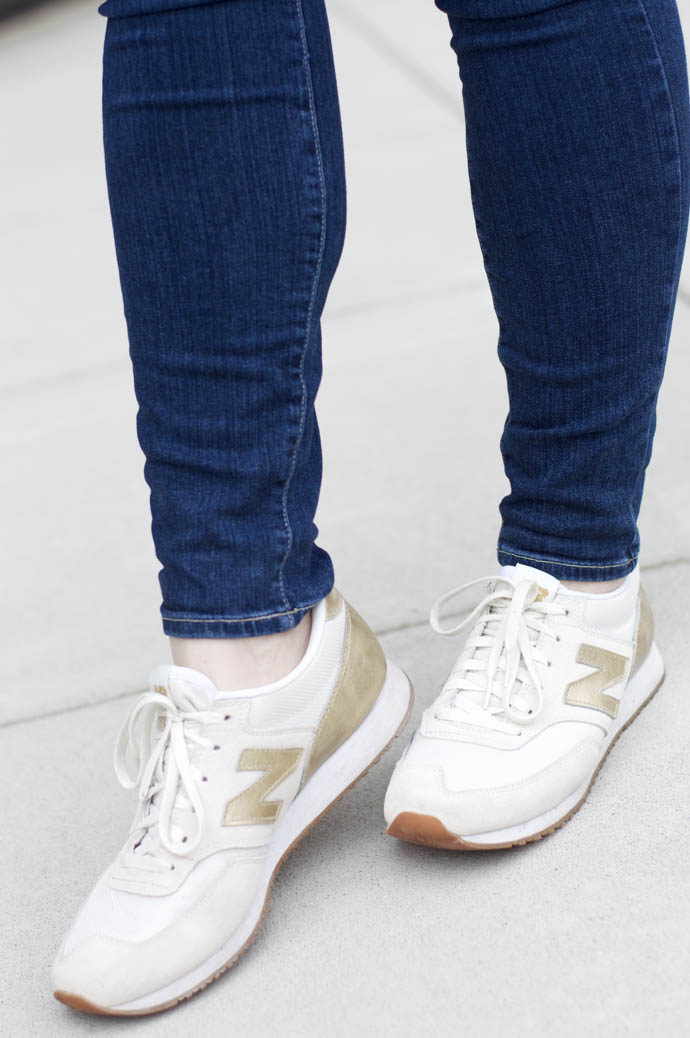 new balance white and gold sneakers
