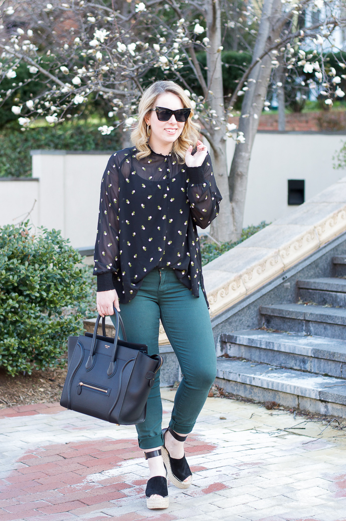cabi embroidered blouse outfit