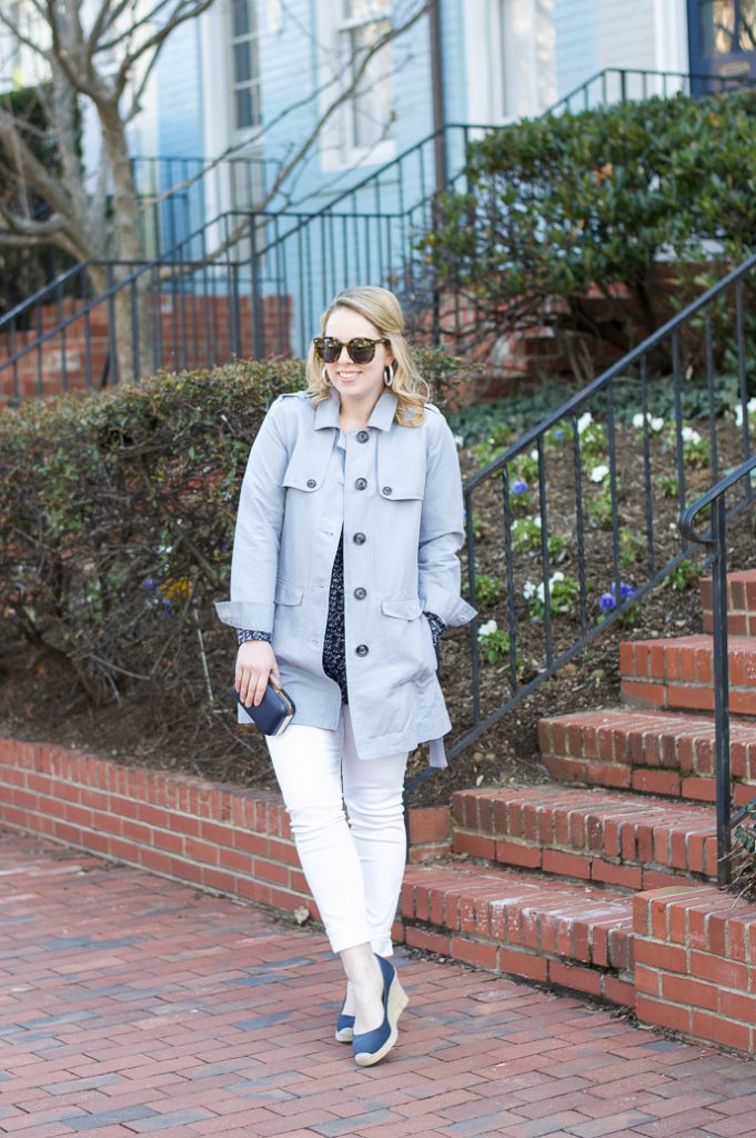 Dusty Blue Trench Coat for Spring - A Blonde's Moment