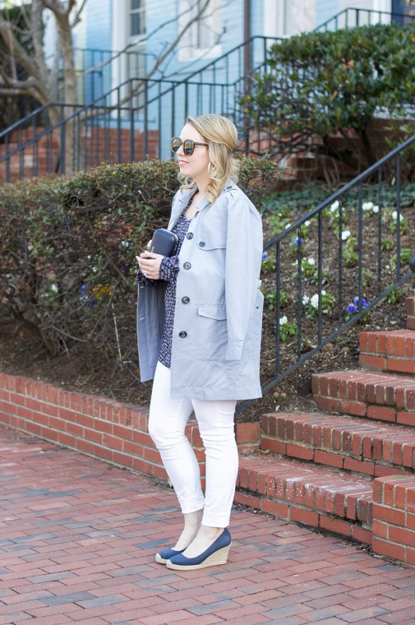 Dusty Blue Trench Coat for Spring - A Blonde's Moment