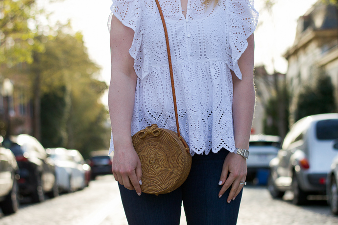 straw circle bag spring outfit