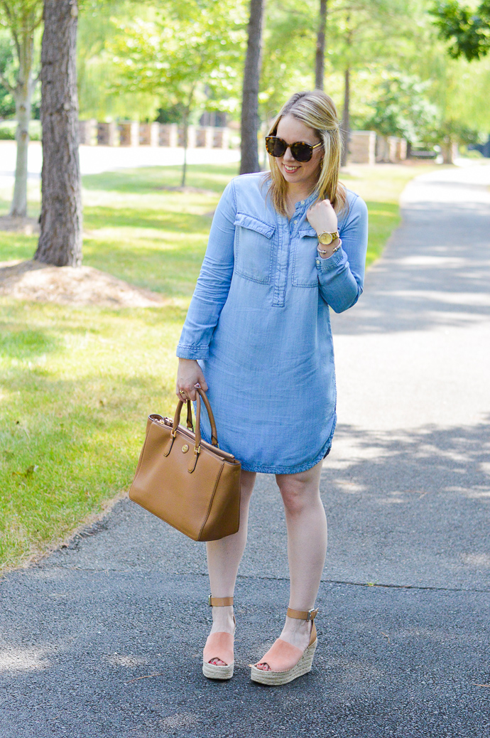 chambray dress and espadrilles