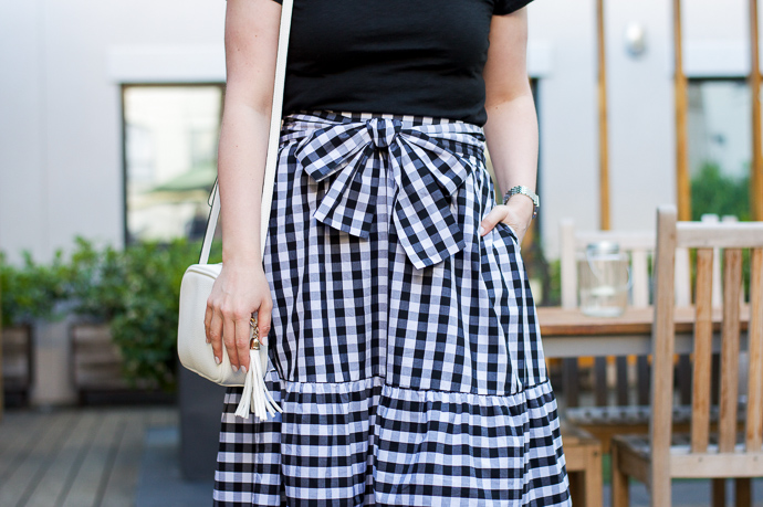 gingham midi skirt with bow